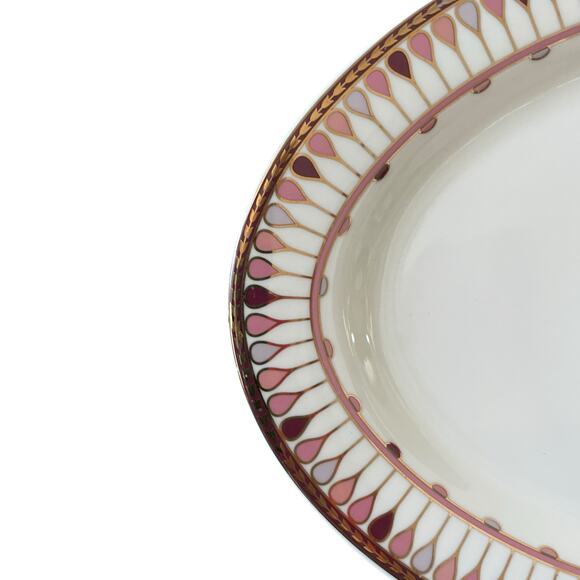 Grace Teaware Fine Porcelain Oval Serving Platter 14x9 Pink Gold Geometric New - Picture 10 of 12